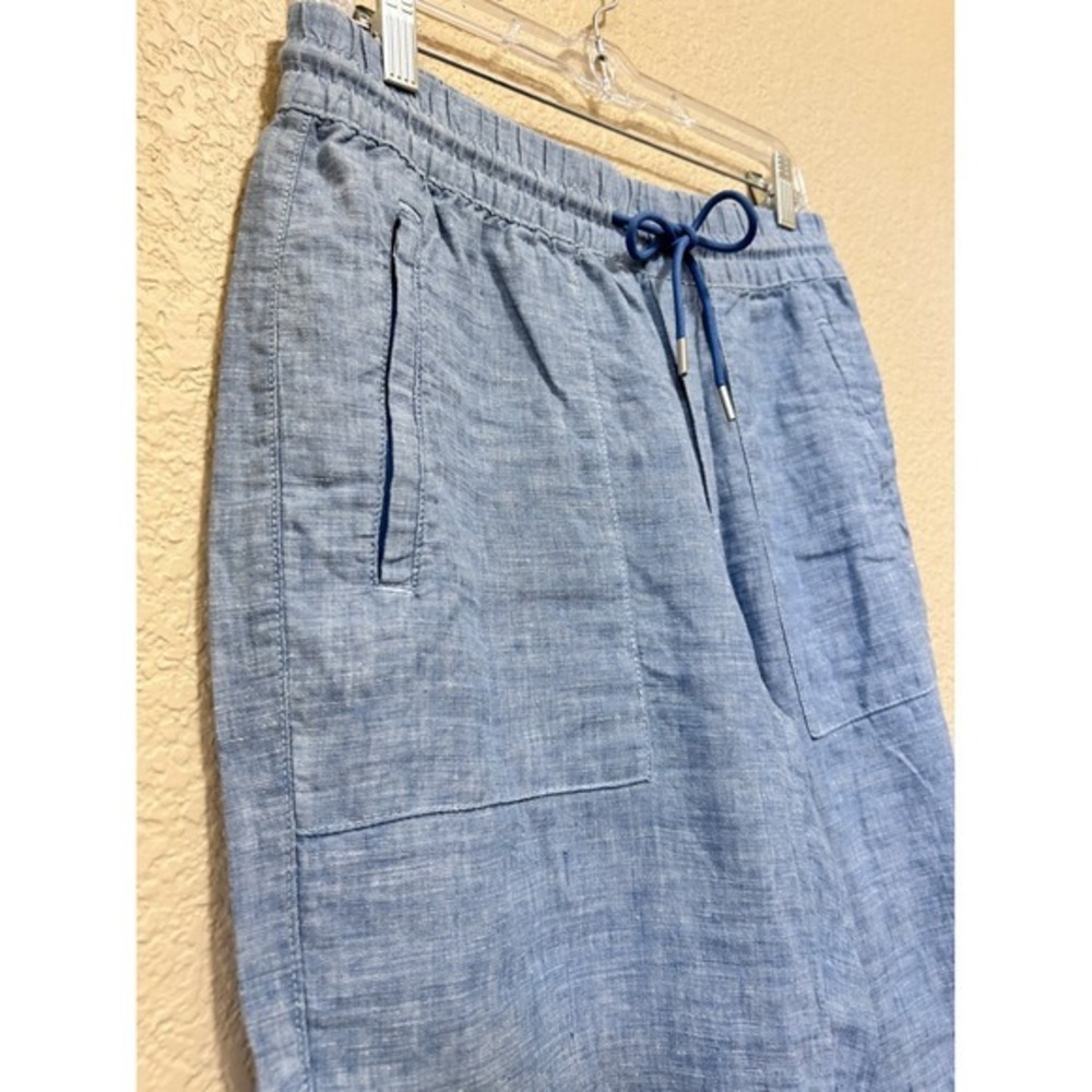 Athleta 4 Linen Jogger Pants Blue Casual Beach Coastal Summer 100% Linen - Picture 8 of 10